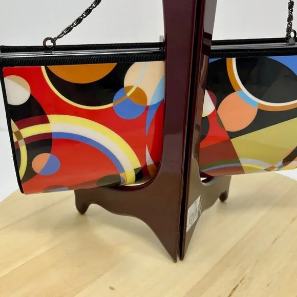 KAREN MARIE Colorful Abstract Clutch Bag with Chain - Picture 5 of 16